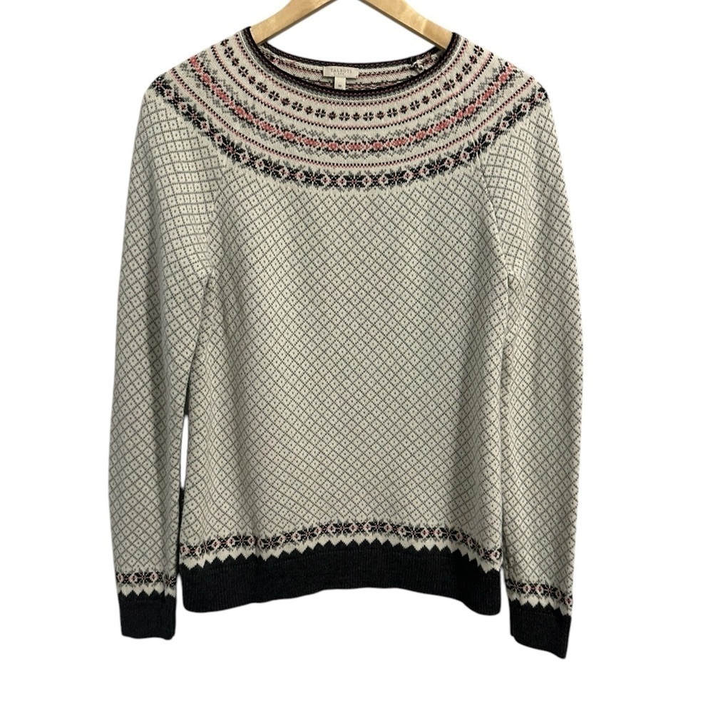 Talbot's M‎ Woman's Sweater White/Gray/Pink Fair Isle Cottagecore Soft Ski